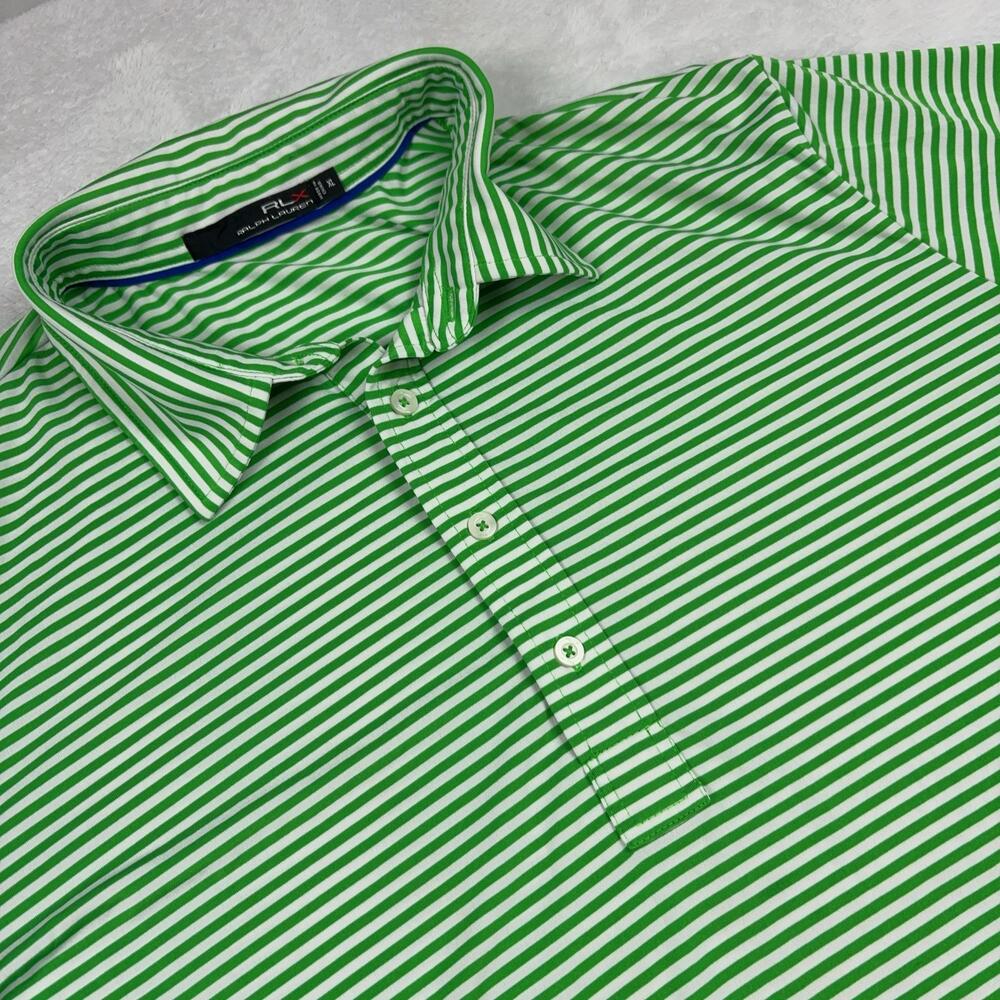 RLX Ralph Lauren Polo Shirt Mens XL Green Striped Golf Moisture Wicking Stretch